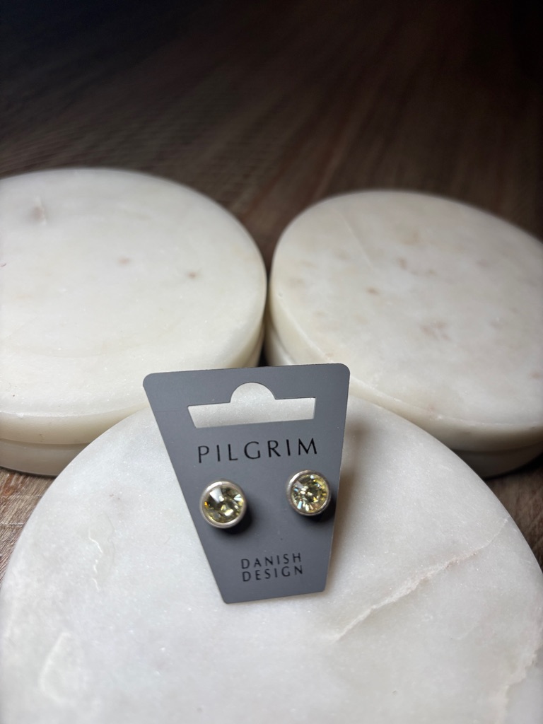 147 Pilgrim Pale Yellow Crystal Stud Earrings In Silver-Tone